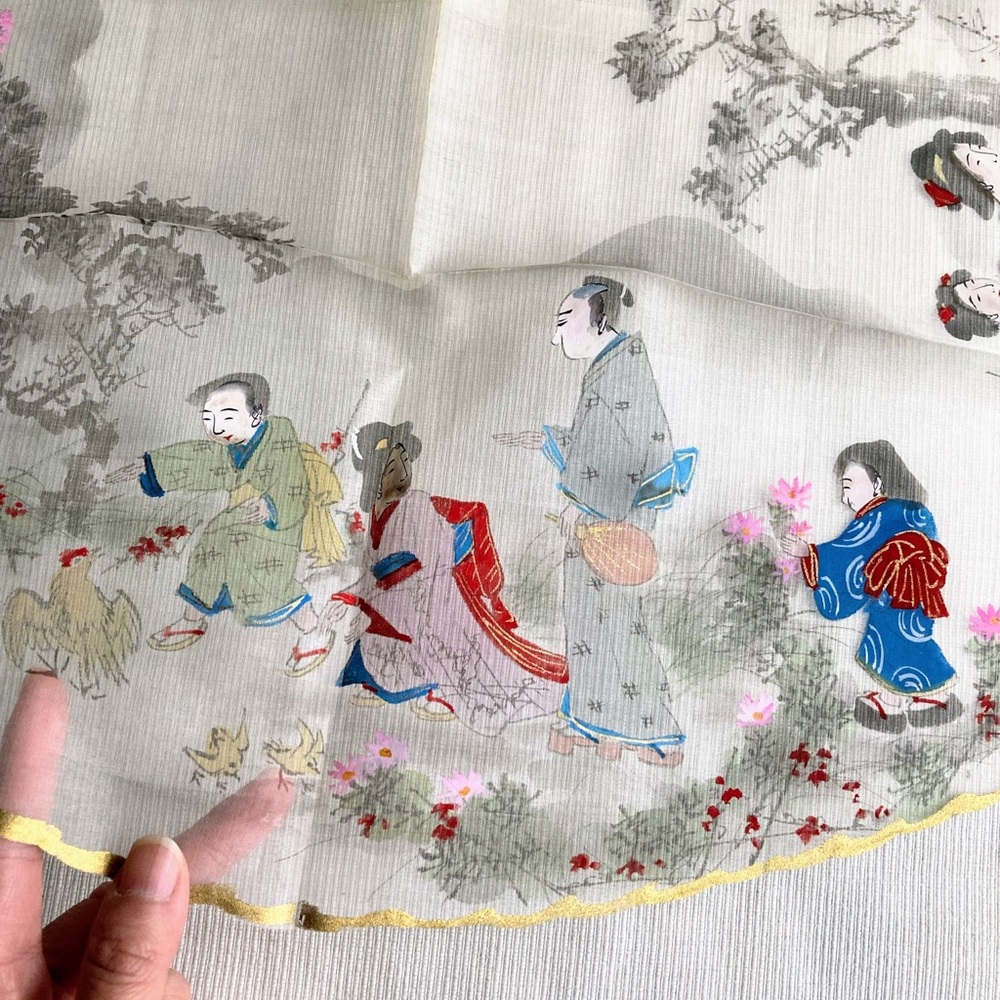 Vintage Set of Traditional Japanese Hand Painted Silks for fans 1 Large 9 Small - Picture 11 of 16
